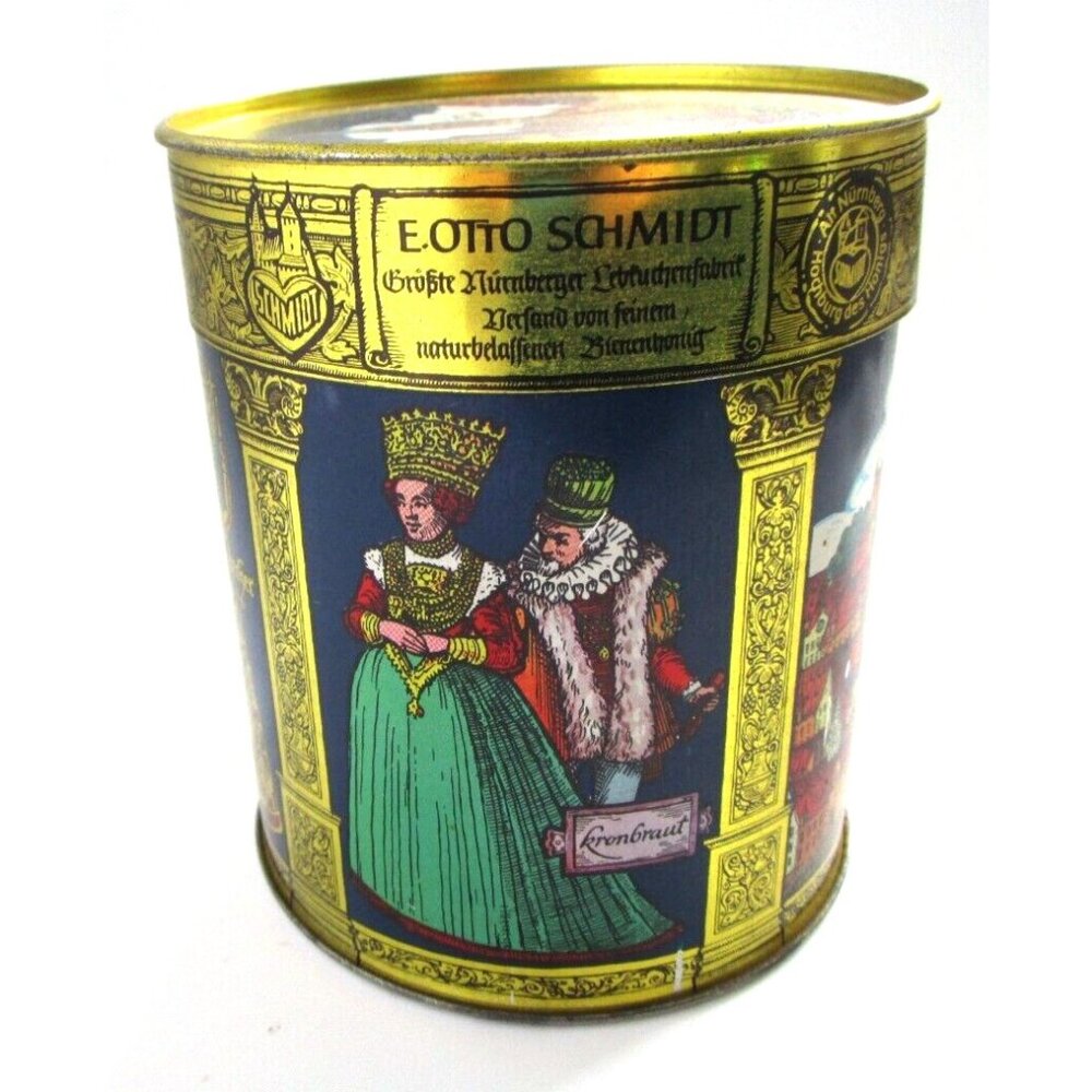 VTG E.Otto Schmidt Nurnberg Round Biscuit Tin Lebkuchen Und Honig Germany -Empty